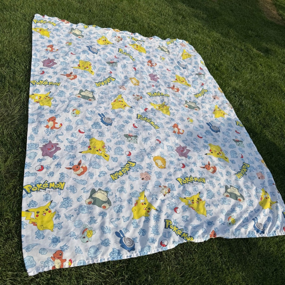 Vintage 1998 Pokemon Twin Flat Sheet Pikachu Gengar Eevee booth table cover USA